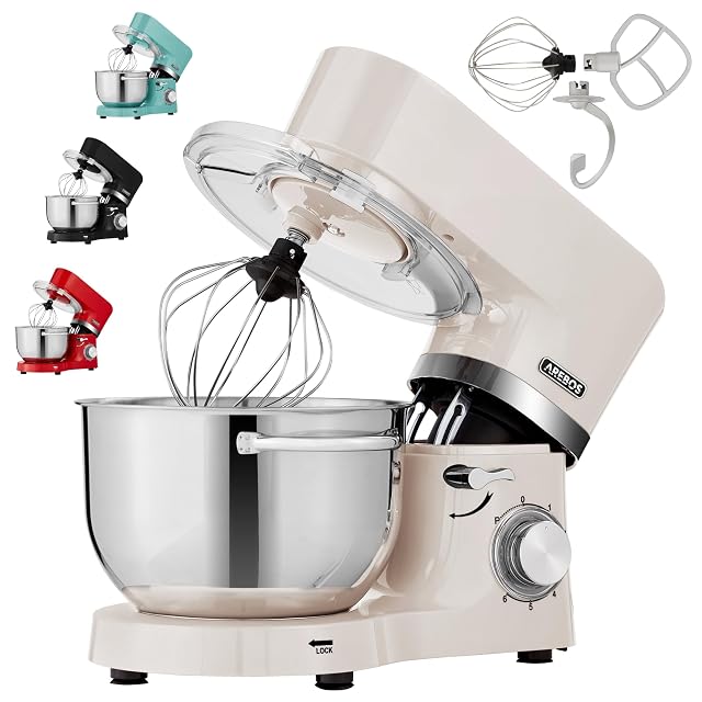 Robot pâtissier Arebos 1500 W crème avec deux bols en acier inoxydable