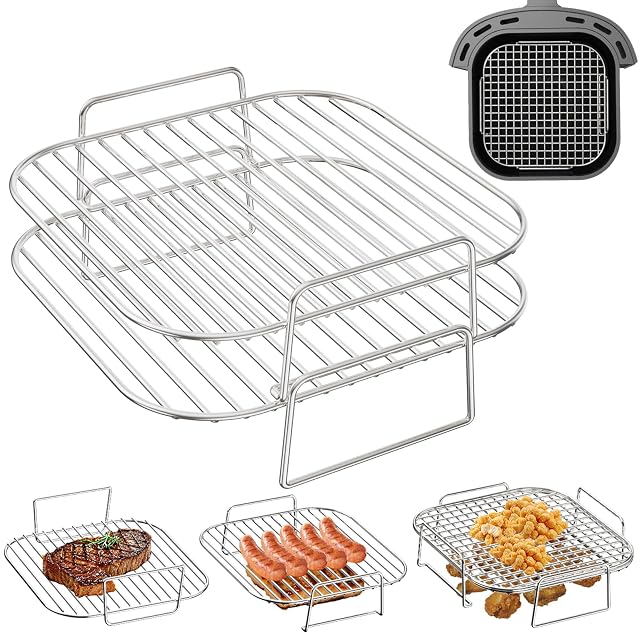 Deux grilles empilables en acier inoxydable pour paniers de friteuse à air chaud