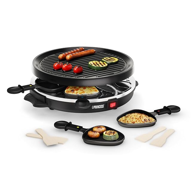 Appareil à raclette Princess avec pierre ronde de 30 cm et six poêlons
