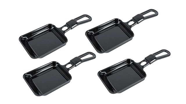 Jeu de quatre poêlons à raclette émaillés Steba à manches noirs